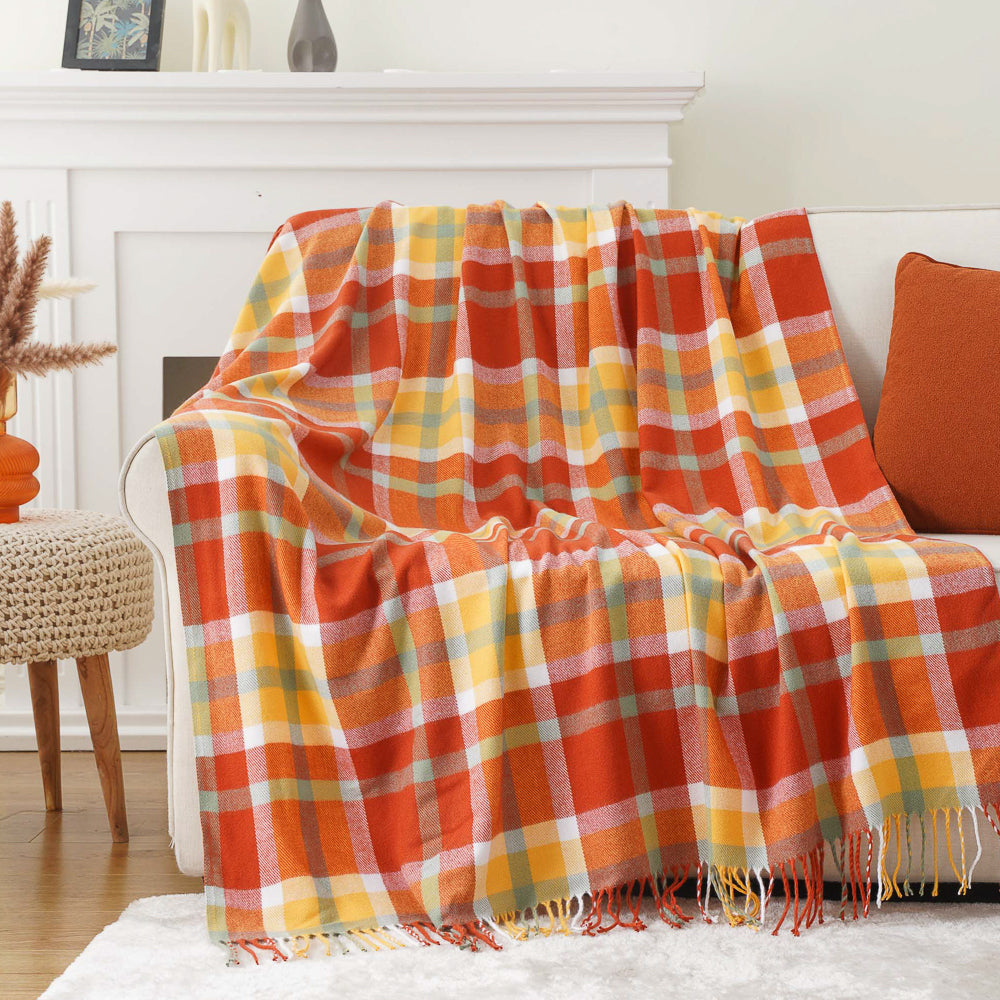 Orange-Red Plaid Throw